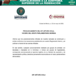 Morena aclara que posicionamientos oficiales de su bancada se emiten por canales institucionales