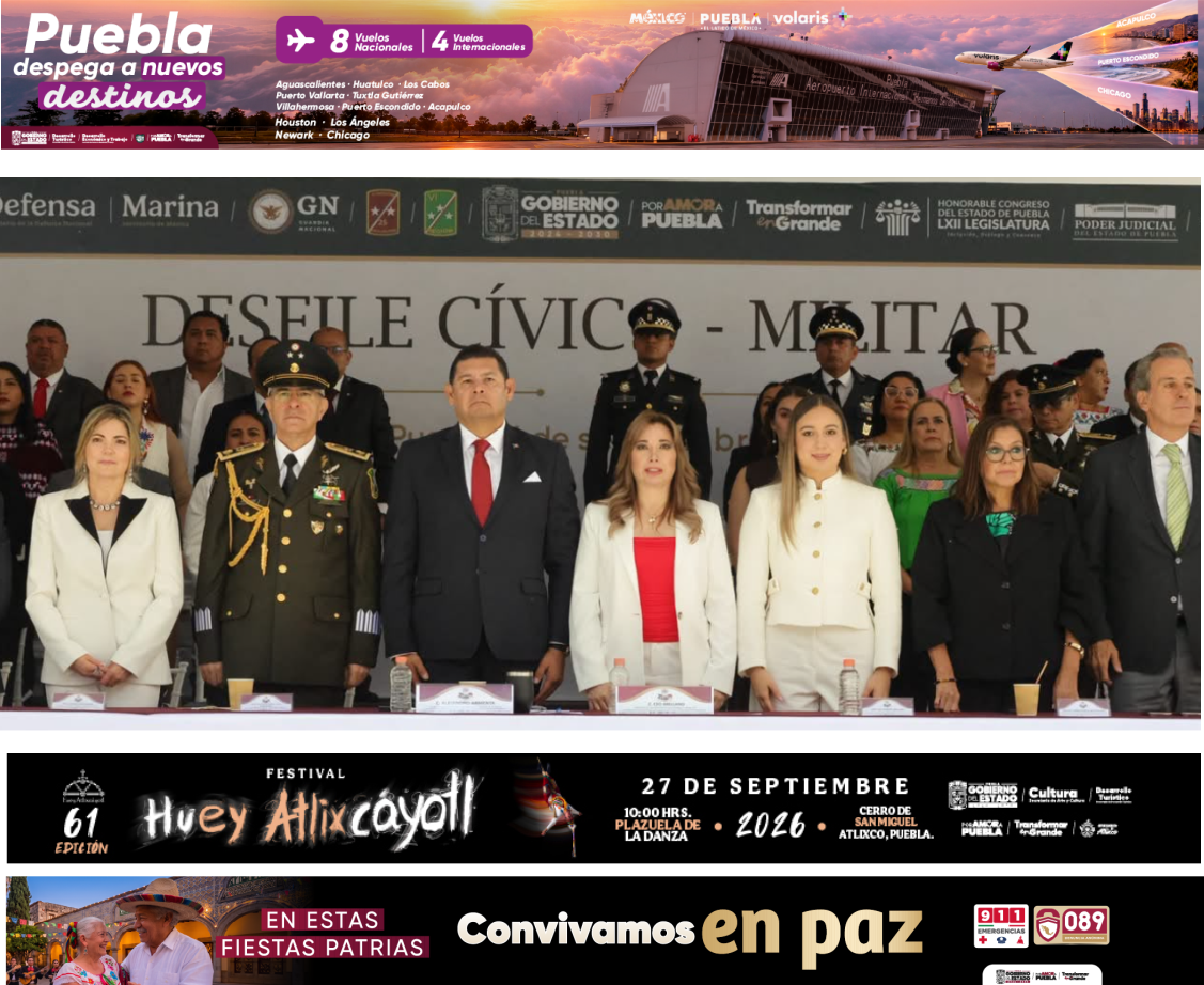 Alejandro Armenta encabeza en Puebla el desfile por el 216 aniversario de la Independencia